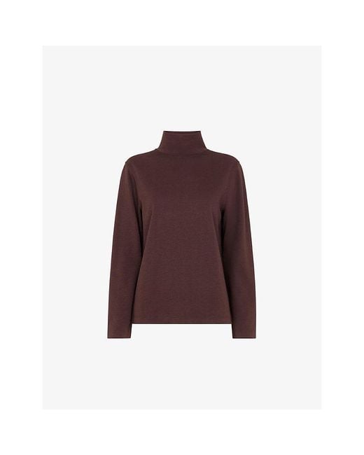 Whistles Purple Funnel-Neck Stretch-Cotton Jersey Top