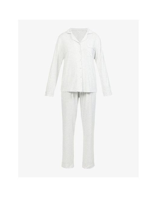 THE NAP CO White All-Over Pattern Piped Stretch-Jersey Pyjama Set