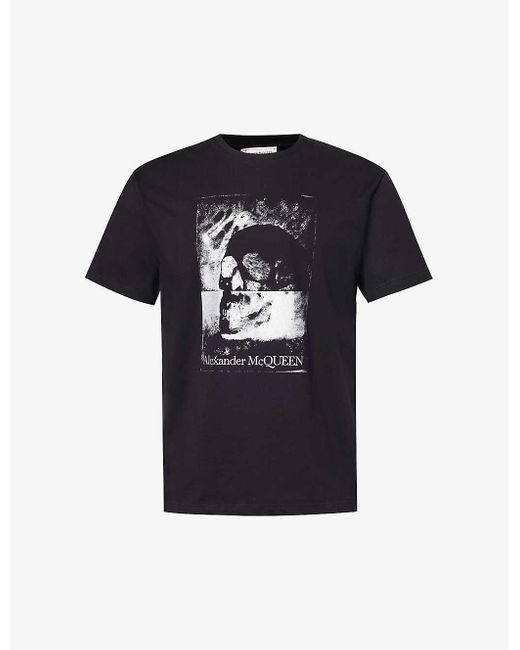 Alexander McQueen Black Brand-print Crewneck Cotton-jersey T-shirt for men