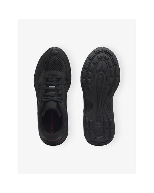 HUGO Black Brand-Debossed Mesh And Faux-Leather Low-Top Trainers for men