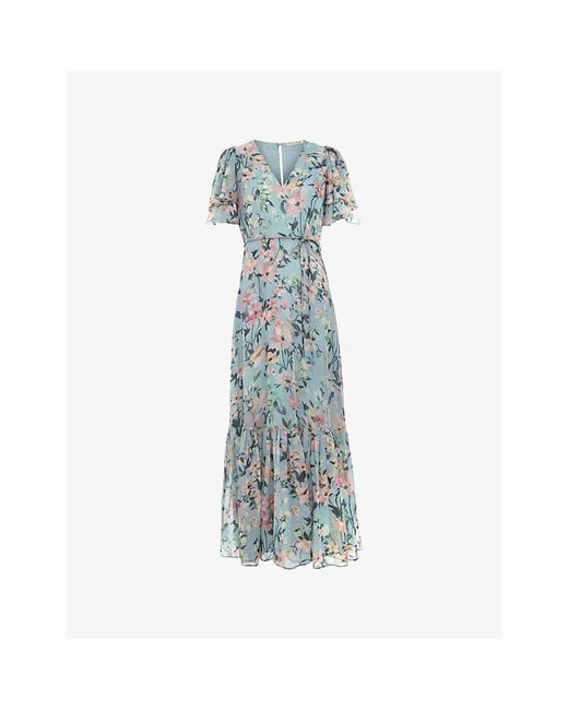 Phase Eight Blue Floral-Print Woven Midi Dress