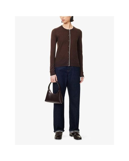 ME+EM Brown Barely There Slim-Fit Merino-Wool And Cashmere-Blend Cardigan