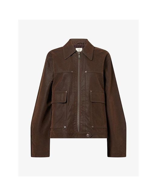 Free People Brown Blair Boxy-Cut Faux-Suede Jacket