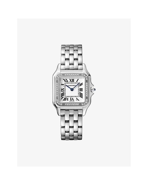 Cartier White Panthère De Watch Medium And 0.28Ct Brilliant-Cut Diamond Quartz Watch
