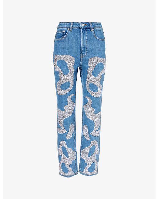 Germanier Blue Patch-embellished Straight-leg Mid-rise Upcycled-denim Jeans