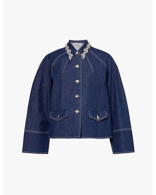 Huishan Zhang Blue Travis Embellished-collar Denim Jacket