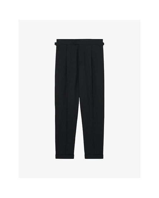 Reiss Black Complex Side-Adjuster Tapered-Leg Woven Trousers for men