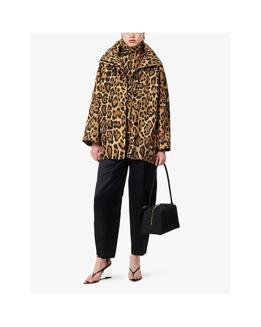 Alaïa Multicolor Leopard-Print Funnel-Neck Nylon Coat
