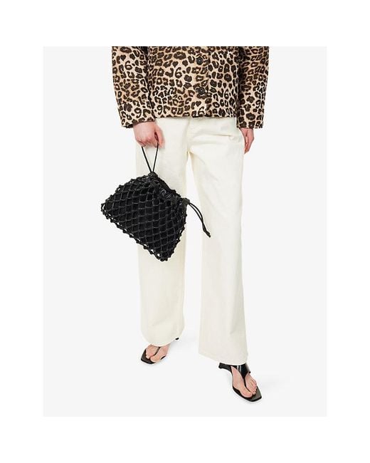 Frankie Shop Black Morgan Leather Macrame Pouch