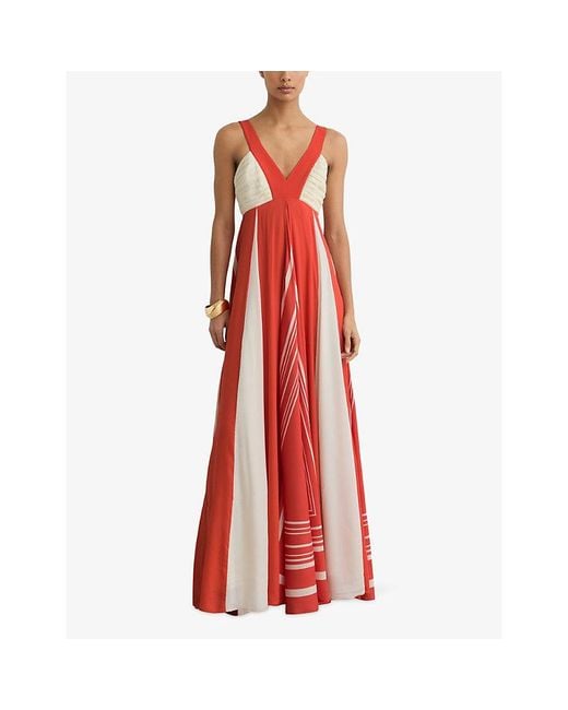Reiss Red Tallie Graphic-Print Woven Maxi Dress