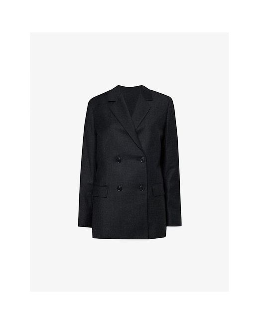 Theory Double Breasted Padded Shoulder Wool Blazer In Black Lyst