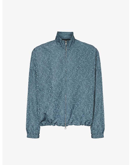 Song For The Mute Blue Floral-pattern Boxy-fit Woven Track Jacket for men