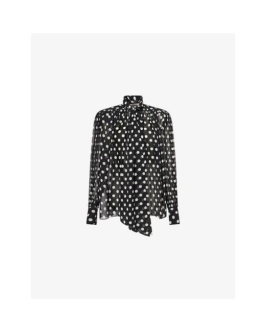 Khaite Black Vali Dot-Print Silk Top