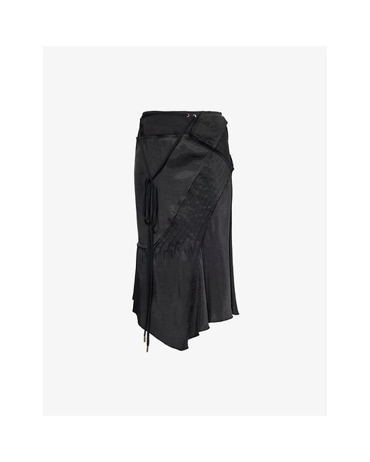 KNWLS Black Elisir Pleated-Panels Woven Midi Skirt