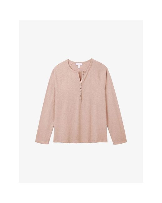 The White Company Pink Relaxed-Fit Long-Sleeve Cotton Henley Top
