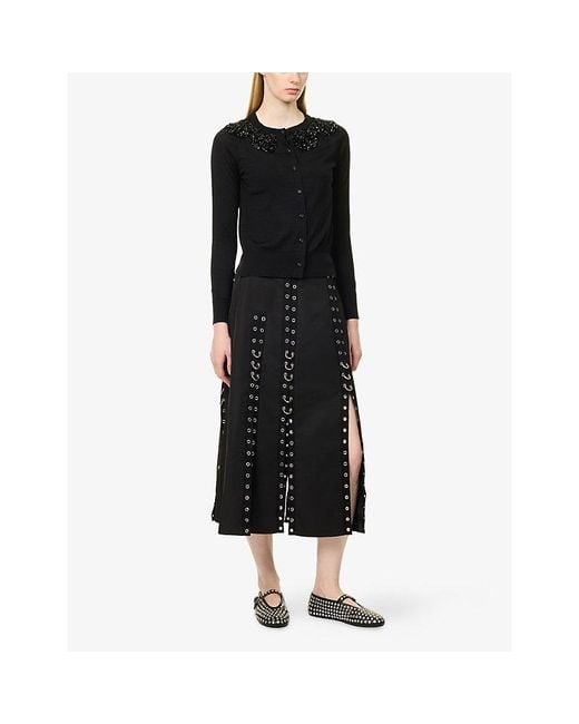 Simone Rocha Black Grommet-Ring Woven Midi-Skirt