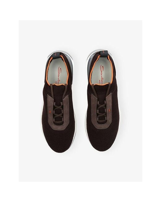 Santoni Black Tech Knit Leather And Mesh Trainers for men