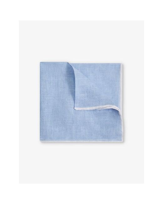 Reiss Blue Siracusa Contrast-trim Linen Pocket Square for men