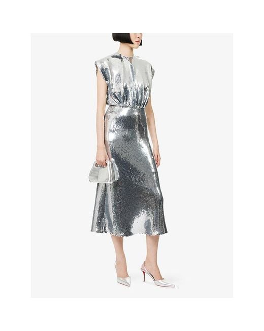 David Koma Gray Blouson Sleeveless Woven Midi Dress