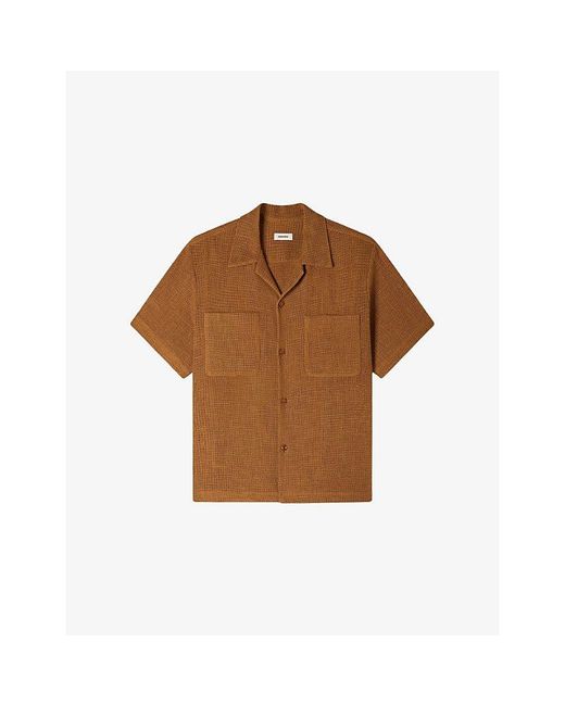 Sandro Brown Openwork Short-Sleeve Mesh Shirt for men