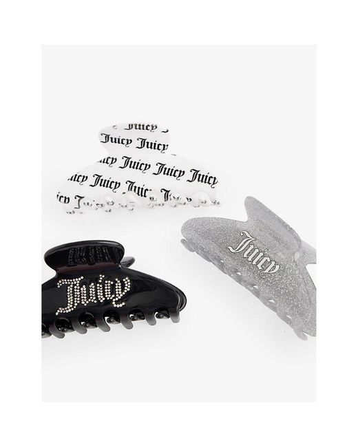 Juicy Couture Metallic Brand-print Pack Of Three Acetate Hair Clips