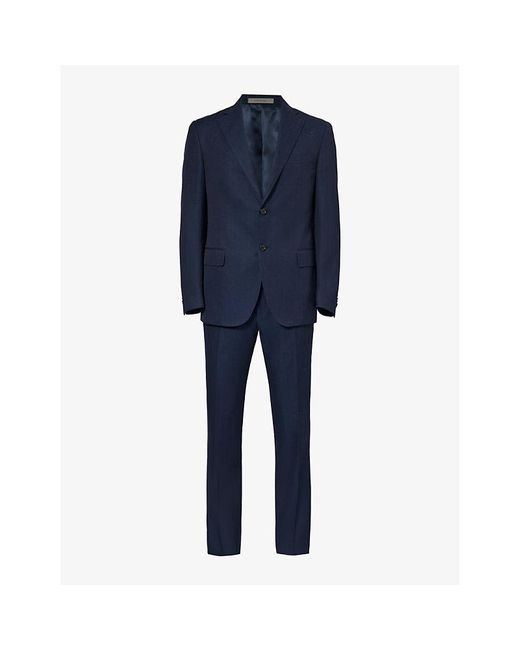 Corneliani Blue Single-breasted Regular-fit Cotton And Linen-blend Suit for men
