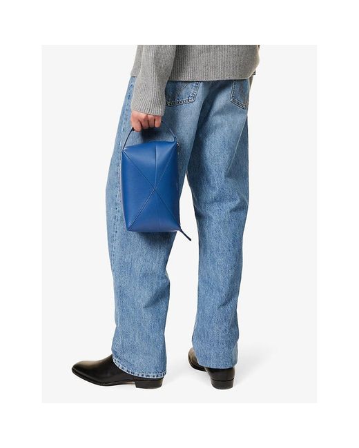 Loewe Blue Puzzle Fold Panelled Leather Wash Bag for men