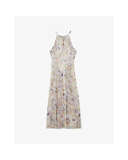 Ted Baker Natural Lauriin Floral-print Stretch-woven Midi Dress