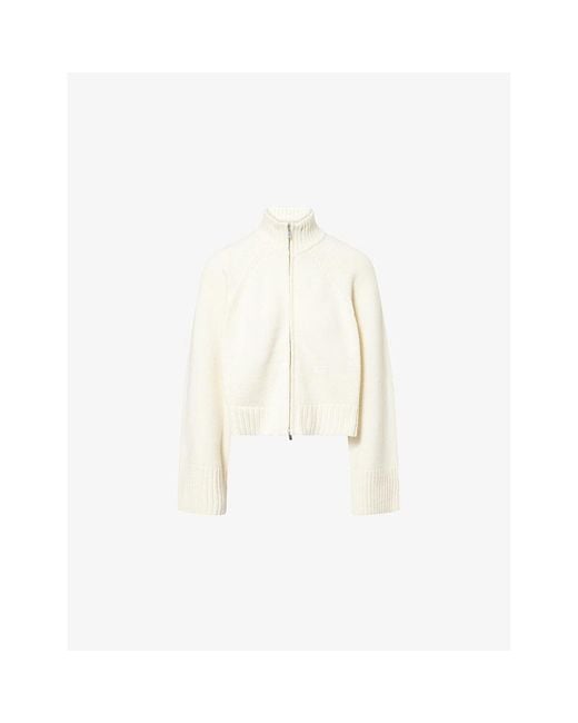 ME+EM White High-Neck Merino-Wool And Cashmere Knitted Jacket