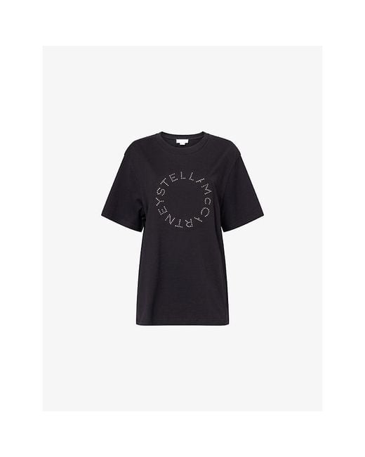 Stella McCartney Blue Stud-Logo Boyfriend Cotton-Jersey T-Shirt