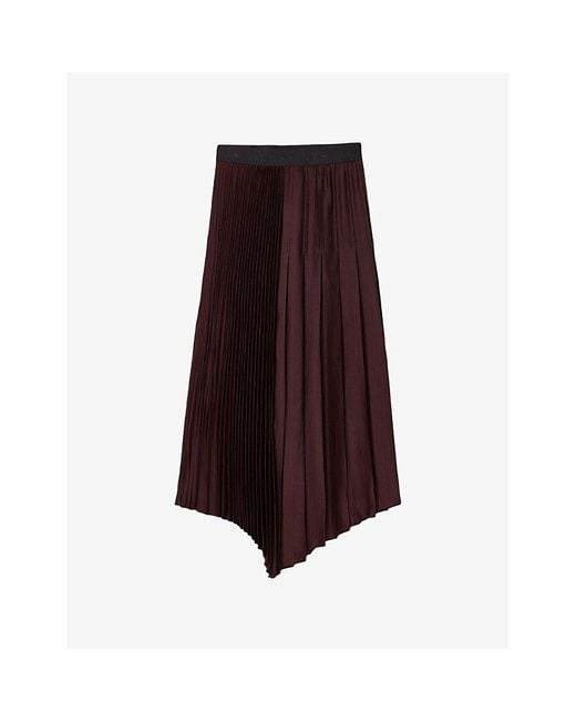 AllSaints Brown Jax Pleated Satin Midi Skirt