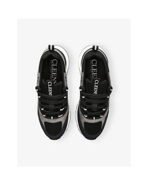 Cleens Black Aero Runner Leather, Suede And Mesh Trainers for men