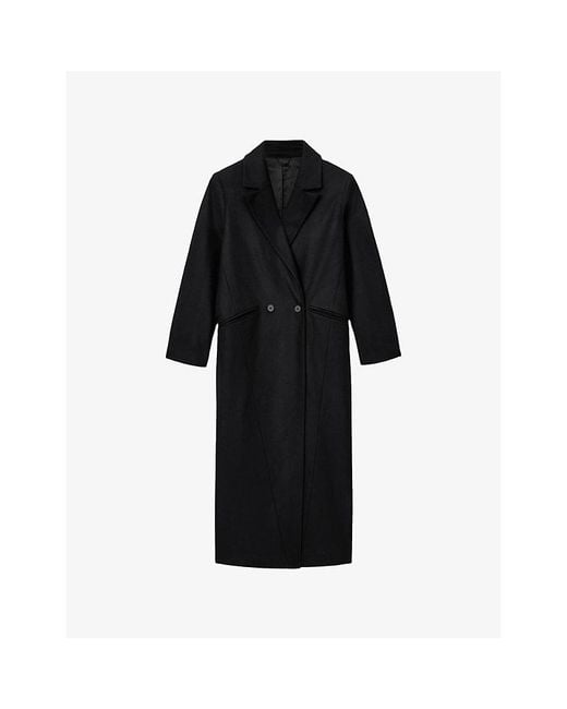 AllSaints Black Nellie Lapel-Collar Wool And Cashmere-Blend Coat
