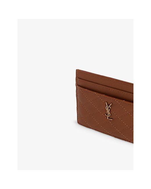 Saint Laurent Brown Gaby Log-embellished Leather Card Holder