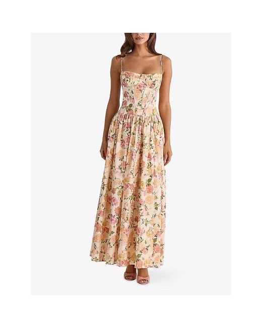 House Of Cb Metallic Rona Floral-Print Stretch-Cotton Midi Dress Xs (A-C Cup)