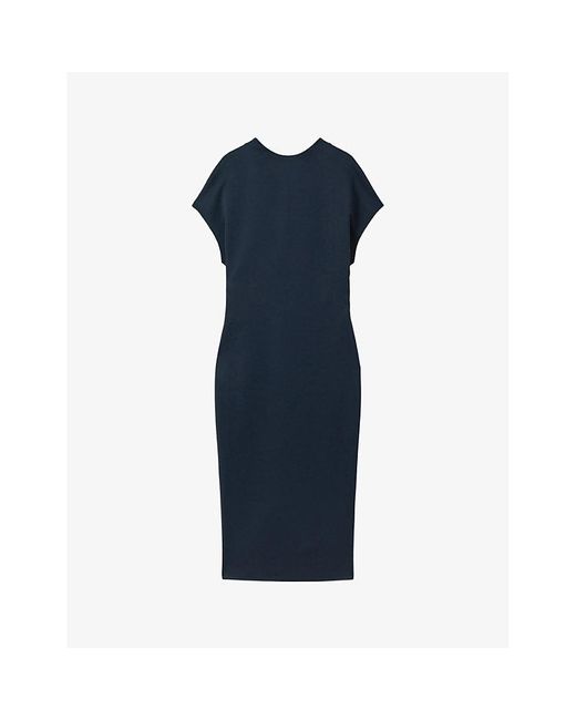Reiss Blue Vy Tasha Ruched-front Bodycon Stretch-jersey Midi Dress