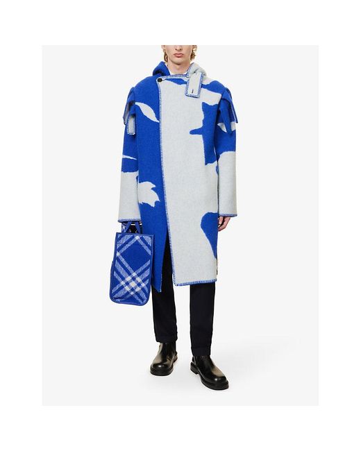 Burberry Blue Equestrian Graphic-print Wool Cape for men