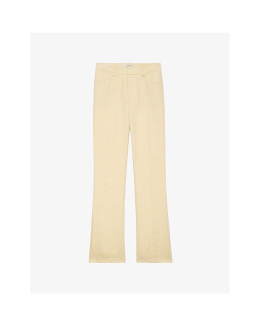 Zadig & Voltaire Natural Pistol High-rise Wide-leg Cotton And Linen-blend Trousers