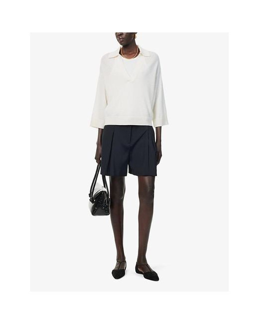 LeKasha White Open-collar Relaxed-fit Organic-cashmere Jumper