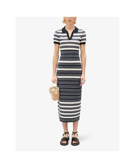 Claudie Pierlot Blue Striped Cotton And Cashmere Midi Dress