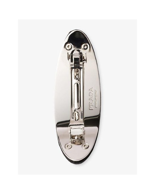 Prada White Branded Crystal-Embellished Satin Hair Clip