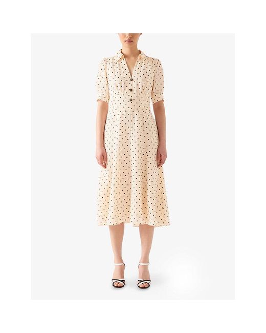 L.K.Bennett Natural Sophie Petite Polka-Dot Silk-Blend Midi Dress