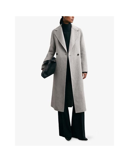 Reiss Gray Lucia Double-Breasted Regular-Fit Wool-Blend Coat