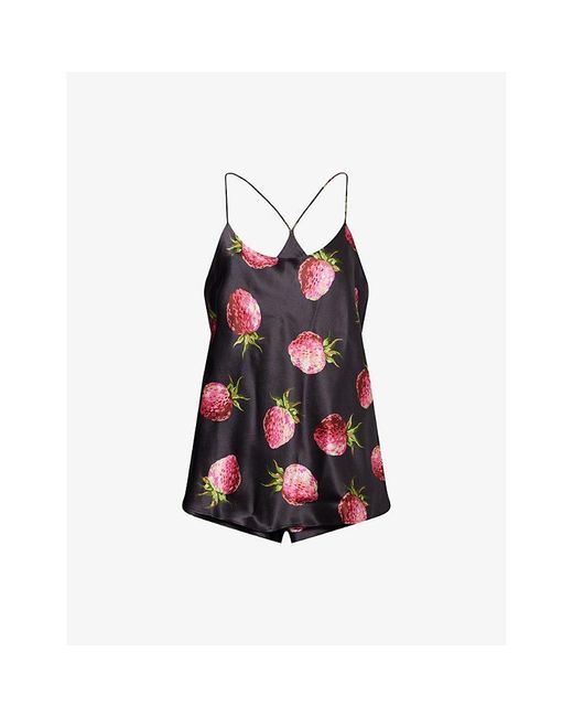 Olivia Von Halle Red Belle Graphic-Pattern Silk Pyjama Set