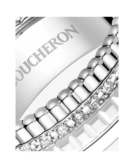 Boucheron White Quatre Double Edition Small 18Ct- Hyceram And 0.26Ct Round-Brilliant Cut Diamond Ring for men