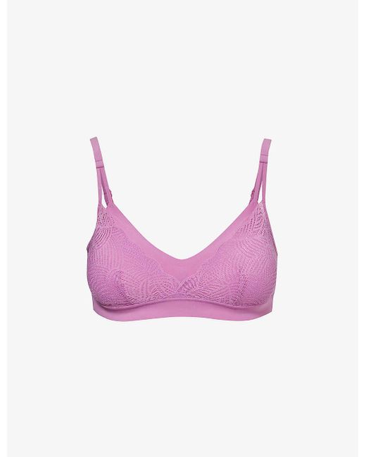 Chantelle Pink Soft Stretch Lace-overlay Padded Stretch-woven Bralette
