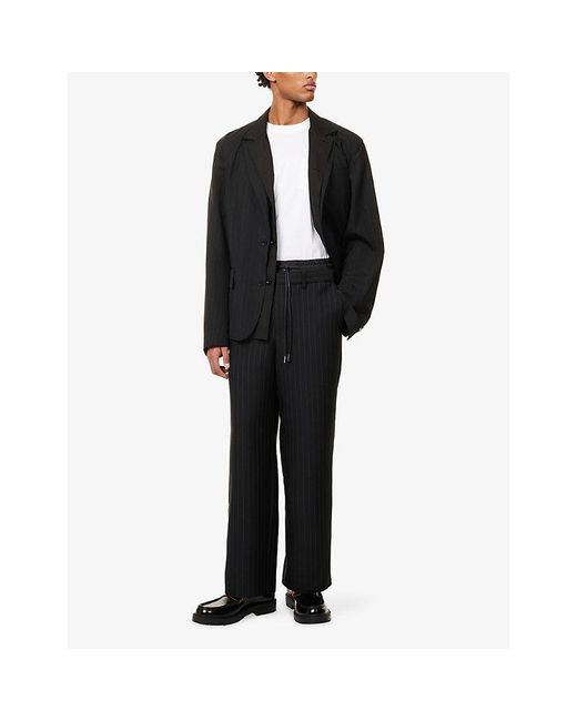 Sacai Black Contrast Double Layered-Waistband Straight-Leg Woven Trousers for men