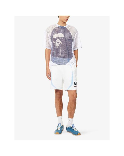 A Bathing Ape Blue Logo-Print Oversized Stretch-Woven T-Shirt for men