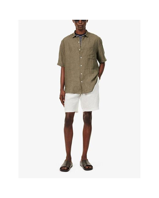 Sunspel Green Regular-fit Short-sleeve Linen Shirt for men