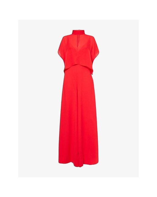 ME+EM Red Draped Wide-Leg Silk Jumpsuit